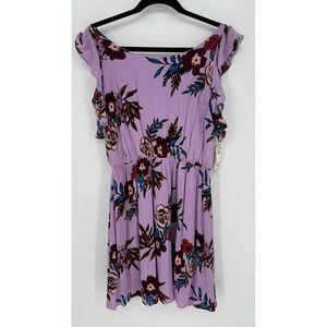 LDLA FLUTTER SLEEVE PURPLE FLORAL MINI DRESS NWT MEDIUM